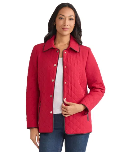 Jones New York Quilted Snap Front Jacket In Red