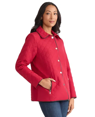 Jones New York Quilted Snap Front Jacket In Red