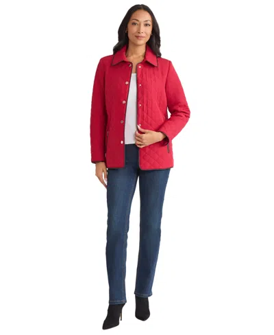 Jones New York Quilted Snap Front Jacket In Red