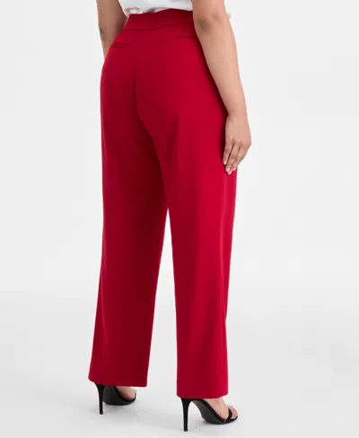 Ak Anne Klein Plus Size Pull-on Mid-rise Straight-leg Pants In Red