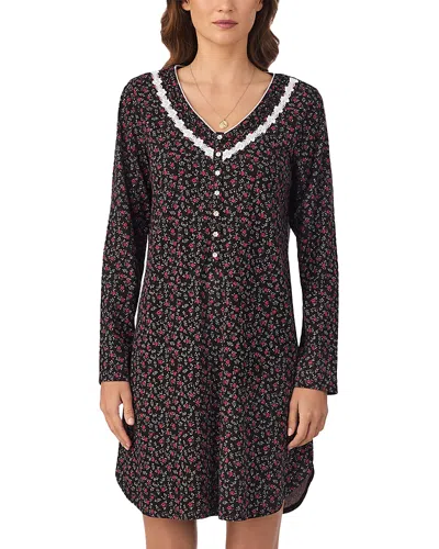 Eileen West Long Sleeve Cotton Jersey Nightshirt In Black