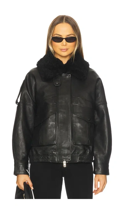 Agolde Avril Oversized Leather Jacket In Black