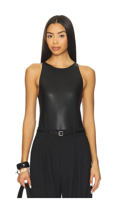 Lapointe Faux Leather Halter Bodysuit In Black