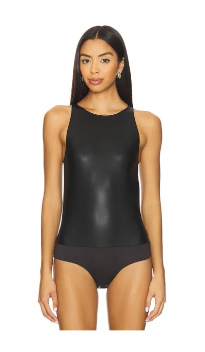 Lapointe Faux Leather Halter Bodysuit In Black