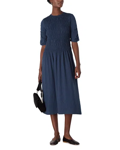 Whistles Jersey Shirred Midi Dress In Blue