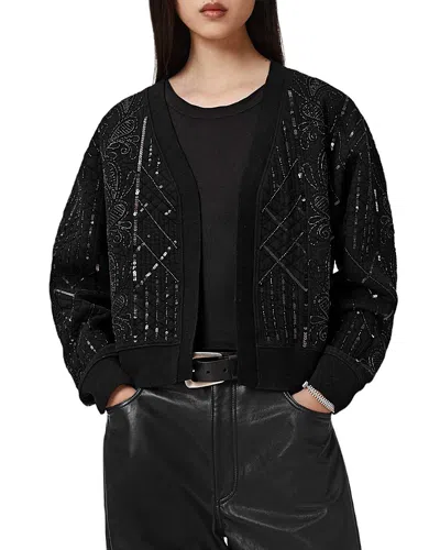 Allsaints Ava Clara Sequin Detail Cotton Blend Quilted Jacket In Black