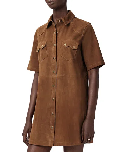Allsaints Womens Sugar Brown Rock Short-sleeve Suede Mini Dress In Brown