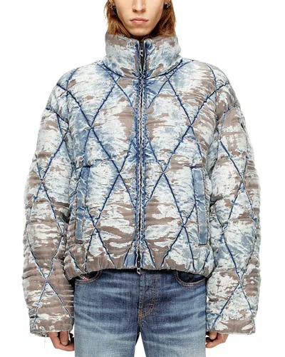 Diesel Men W-kons Down Jacket With Distressed Effect In Blue