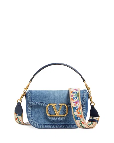 Valentino Alltime Vlogo Denim Convertible Shoulder Bag In Blue