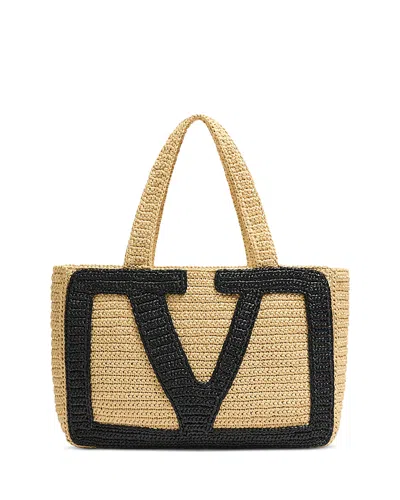 Valentino Viva Superstar Large Raffia Shopping Tote Bag In Black
