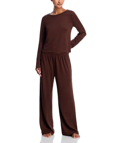 Aqua Starlette Pointelle Long Pajama Set - Exclusive In Brown