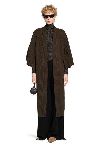 Max Mara Moss Green Cardigan In Wool And Cashmere In Brown
