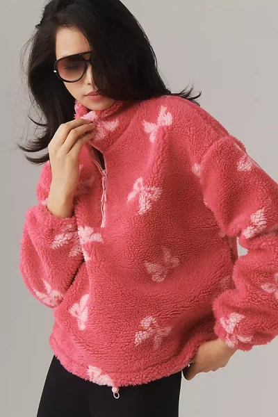 Beach Riot Leona Slopes Sherpa Quarter-zip Pullover In Pink