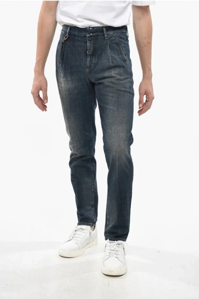 Incotex Single-pleated Stretch Denim Jeans 17cm In Blue