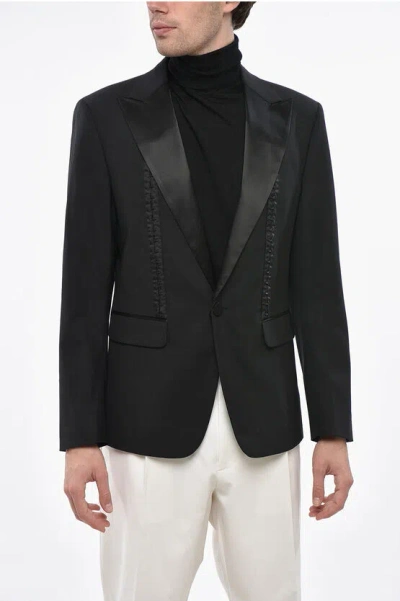 Dsquared2 Virgin Wool Blend London Tuxedo Blazer With Corset In Black