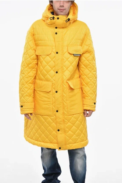 Dsquared2 Quilted Padded Utility Maxi Jacket In Yellow