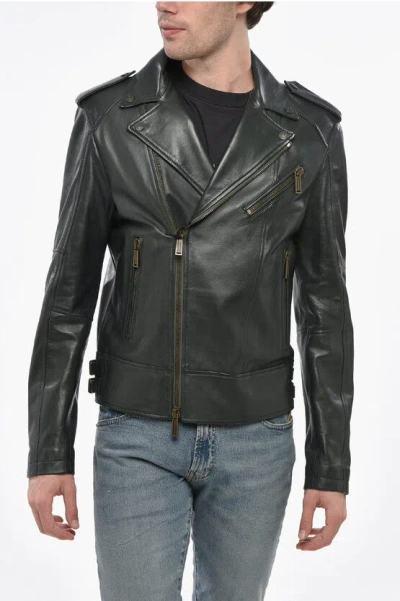 Dsquared2 Men Black Jacket With Three Zip Pockets On The Front In Leather Man In Black