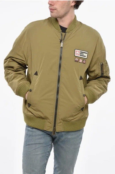 Dsquared2 Padded Cyprus Bomber With Fur Neck In Green