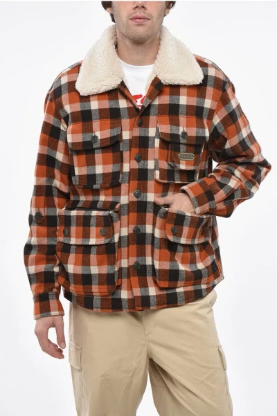 Dsquared2 Checked Americana Overshirt With Faux Fur Inner In Brown