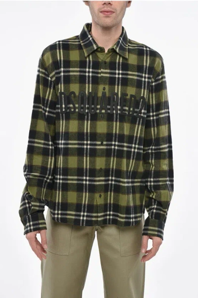 Dsquared2 Checked Overshirt With Embossed Logo In Green