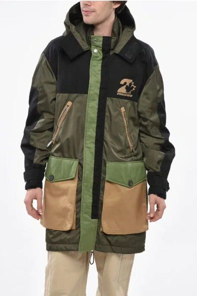 Dsquared2 Padded Maxi Jacket With Hood In Green