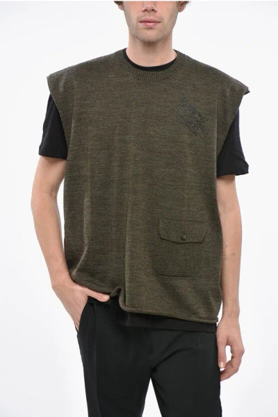 Dsquared2 Virgin Wool Crew-neck Vest With Pocket In Green