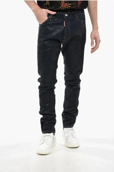 Dsquared2 Stretch Denim Cool Guy Jeans With All-over Rhinestones 16cm In Black