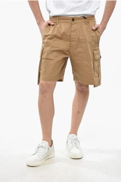 Dsquared2 Solid Color Boxer Cargo Shorts With Belt Loops In Multi