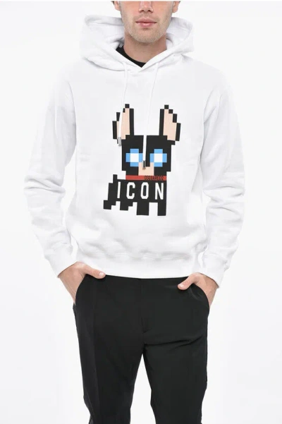 Dsquared2 Icon Fleeced Cotton Ciro Cool Fit Hoodie With Frontal Print In White