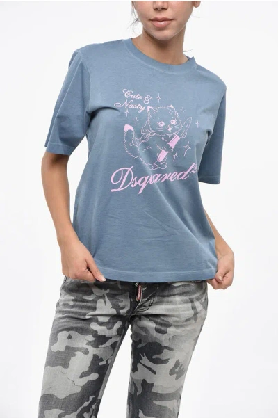 Dsquared2 Printed Easy Fit Crew-neck T-shirt In Blue