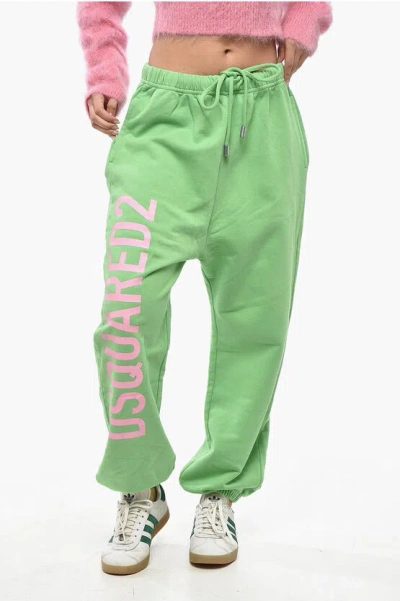 Dsquared2 Fleeced-cotton V-icon L.a. Joggers With Side Logo In Green