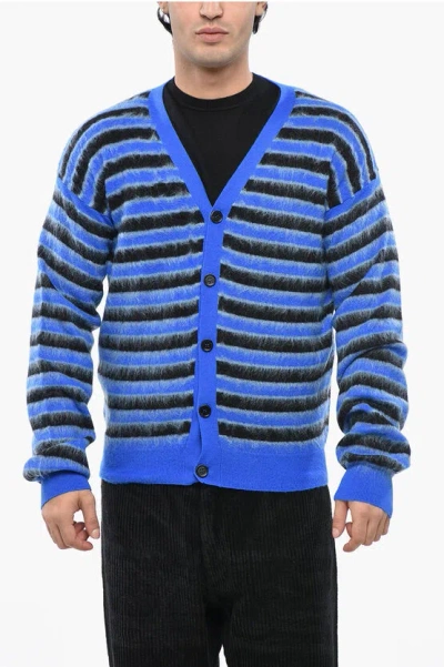 Marni Striped Wool And Mohair Cardigan In Blue
