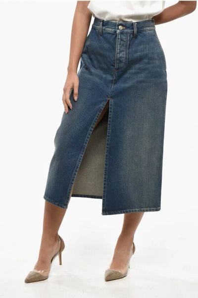 Balenciaga Denim Longuette With Belt Loops And Front Split In Blue