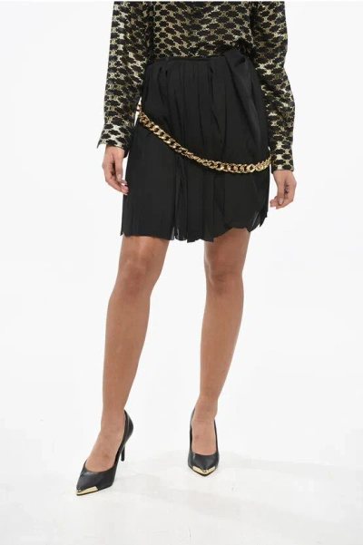Balenciaga Pleated Miniskirt With Chain Detail In Black