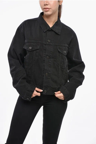 Balenciaga Denim Unisex Jacket With Printed Logo In Black