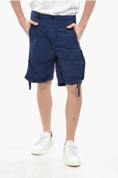 Ten C Solid Color Nylon Cargo Shorts In Blue