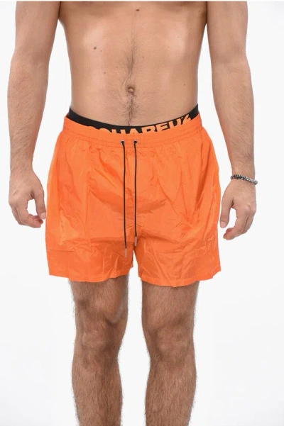 Dsquared2 Icon-print Drawstring Swim Shorts In Orange