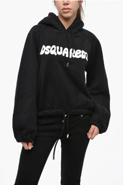 Dsquared2 Solid Color Onion Fit Hoodie With Elastic Edge In Black