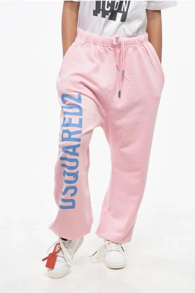 Dsquared2 Brushed Cotton L.a.fit Joggers With Maxi Printed Logo In Pink