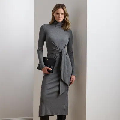 Ralph Lauren Women's Tie-front Turtle Neck Dress In Gray