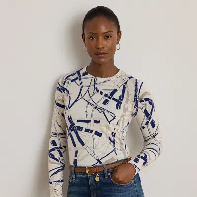 Ralph Lauren Lauren  Belting Print Cotton Blend Sweater In Multi