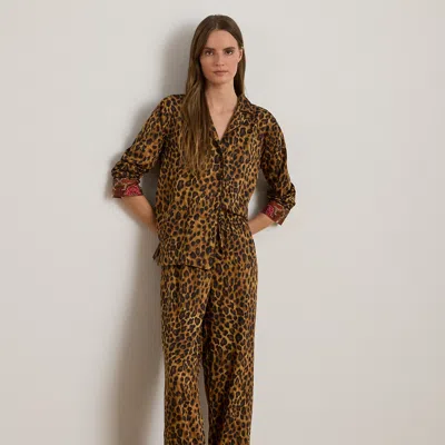 Ralph Lauren Women's Long Sleeves Notch Collar Pajama Set In Brown