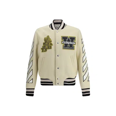 Off-white Mens Frozen Dew Lion Varsity Patches Wool-blend Jacket In Neutral