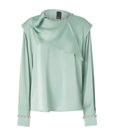 Pinko Draped Embellished-cuff Top In Green