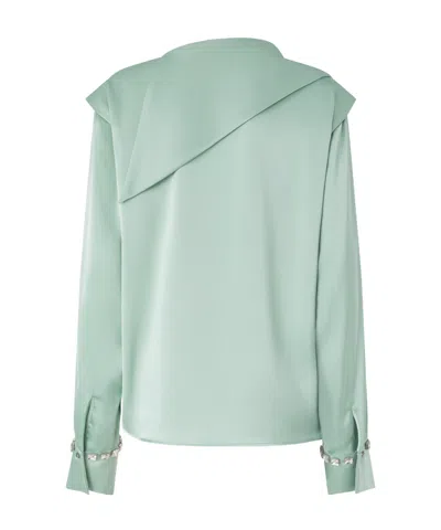 Pinko Draped Embellished-cuff Top In Green