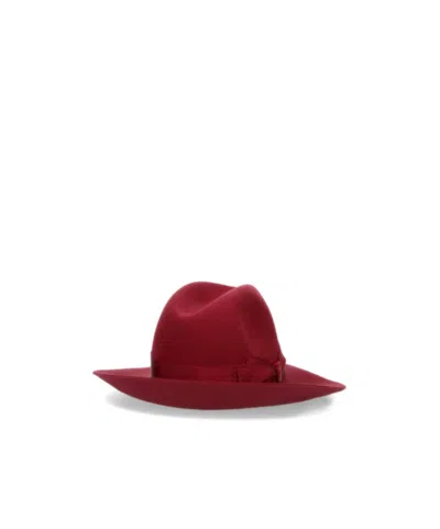 Borsalino Curved Brim Hat In Red