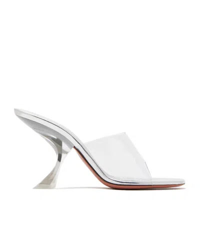 Amina Muaddi Metallic Open-toe Sandals With Sculptural Heel In White