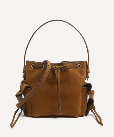 Acne Studios Womens Cognac Brown Multi-pocket Mini Suede Bucket Bag In Brown