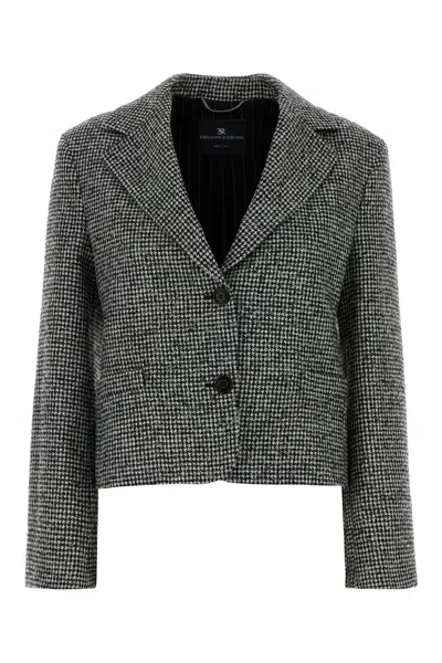 Ermanno Scervino Houndstooth Pattern Wool Blend Blazer In White