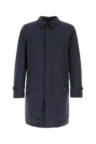 Herno Nylon Trench Coat With Back Vent And Pockets In Blue